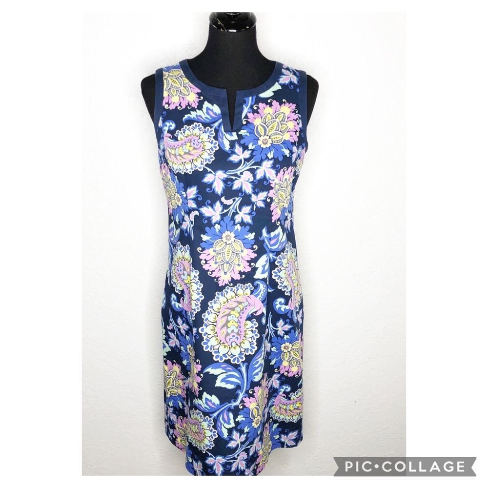 Talbots blue yellow pink floral paisley sleeveless sheath dress‎ size 4